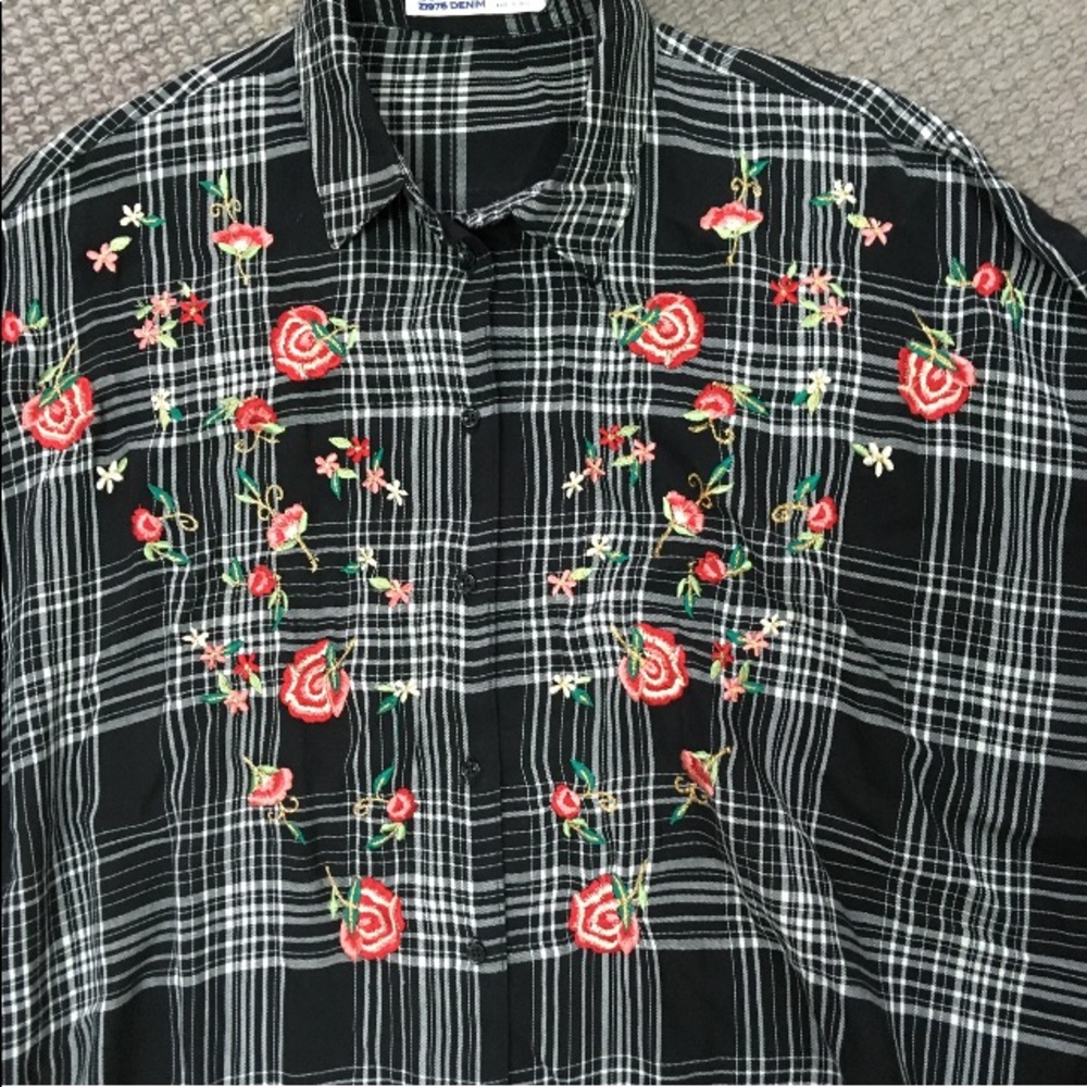NWT Zara Basic Denim Embroidered shirt mini dress oversized tunic M